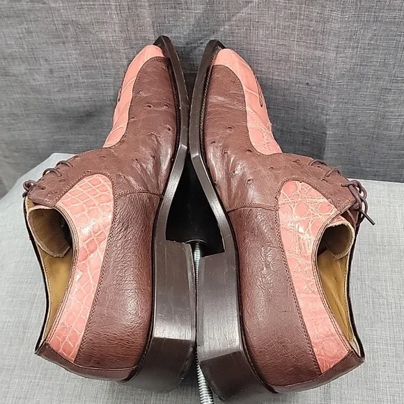MAURI ITALY Lace Up ALLIGATOR Oxford SHOES Pink / Brown Leather MEN'S US 9.5M